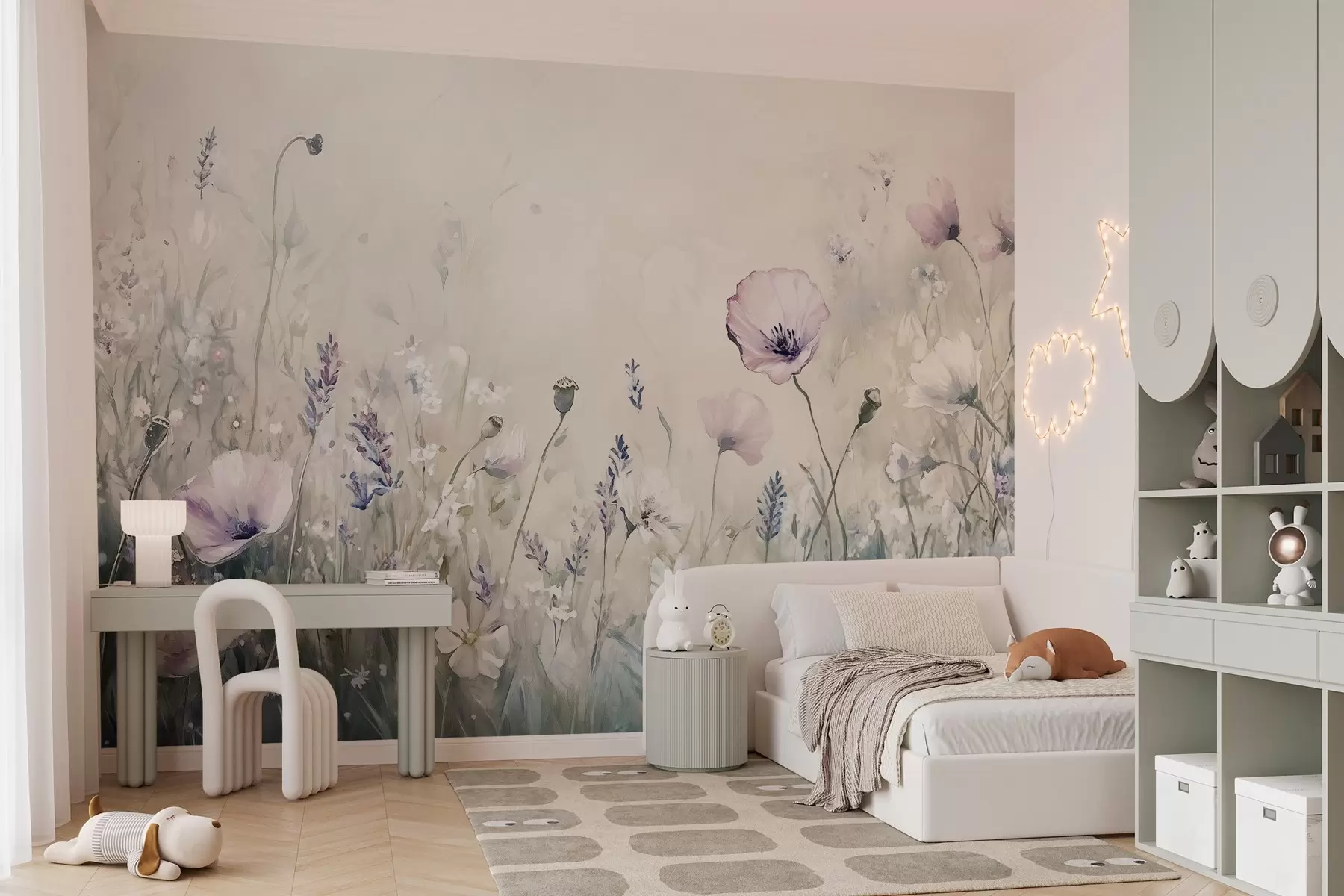 murales de pared delicadas flores silvestres aéreas en la técnica pictórica w03113
