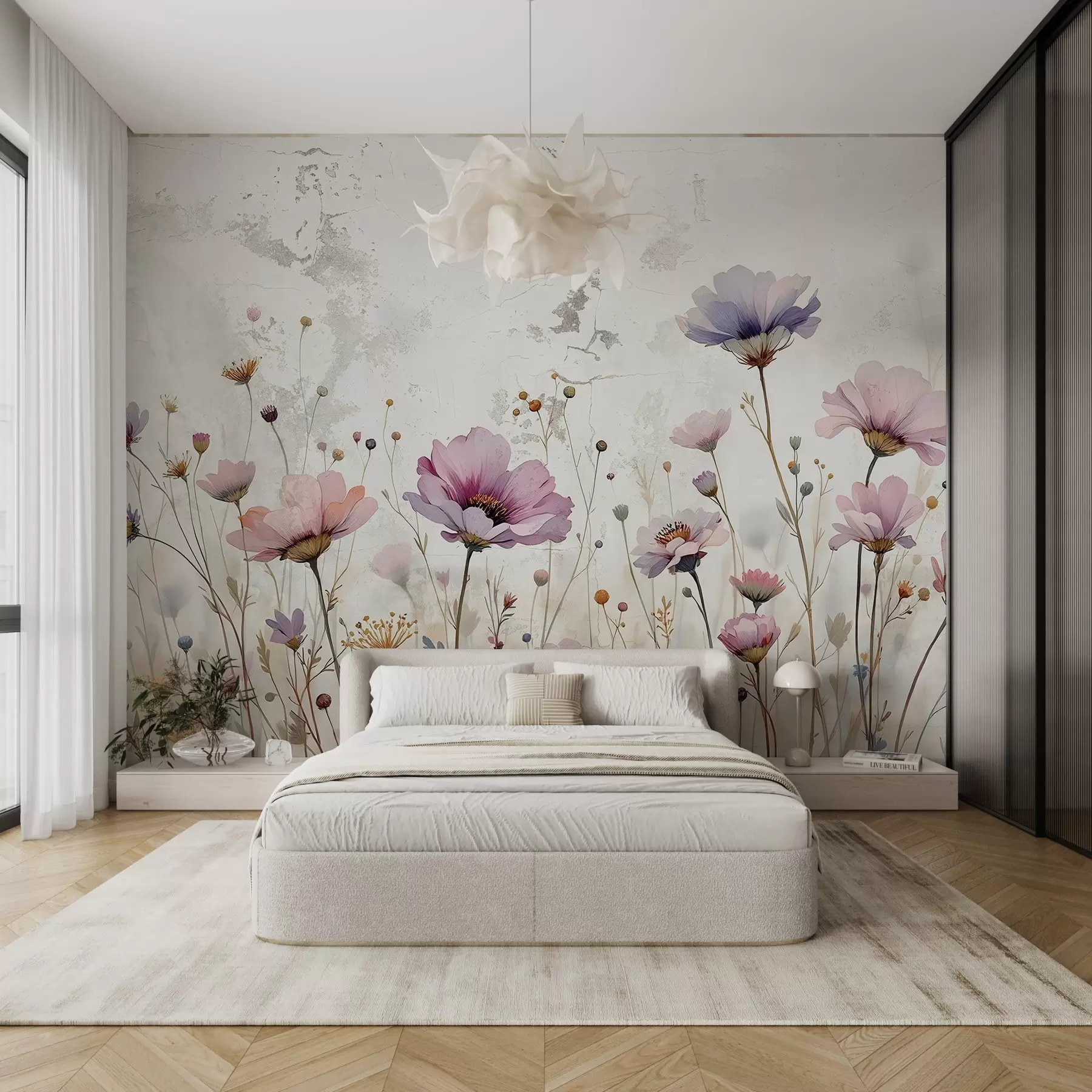 murales de pared Flores de acuarela en estilo grunge w03192