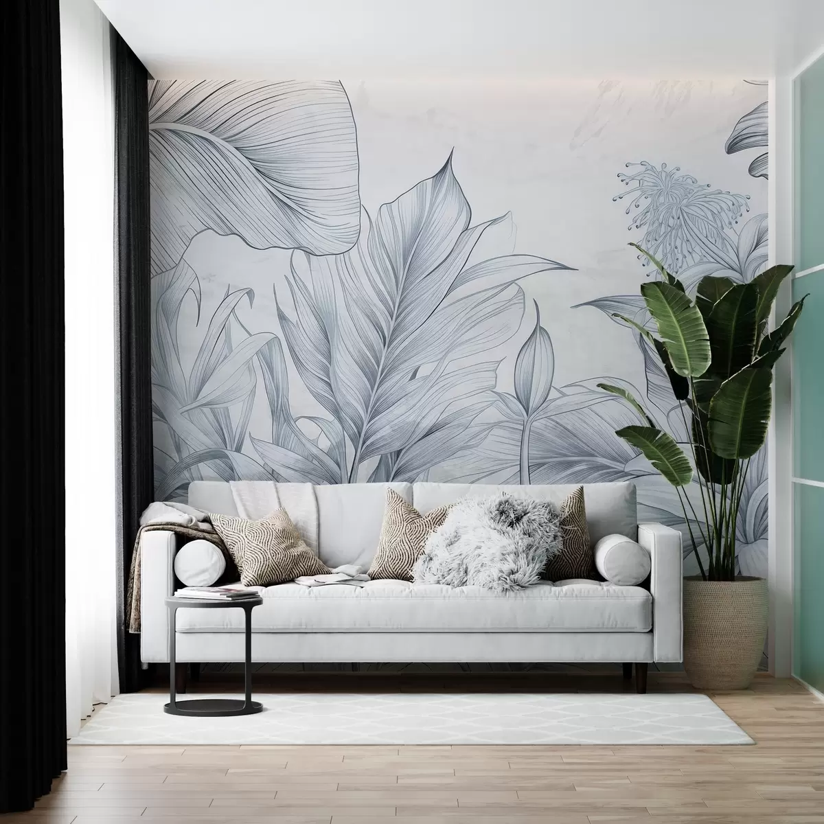 murales de pared Hojas detalladas en estilo grunge w03201v1