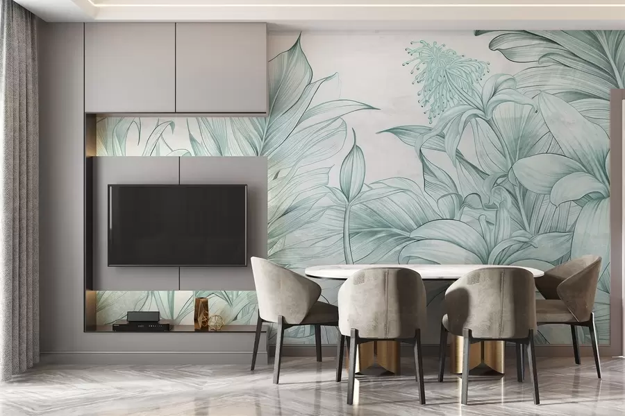 murales de pared Hojas detalladas en estilo grunge w03201v3