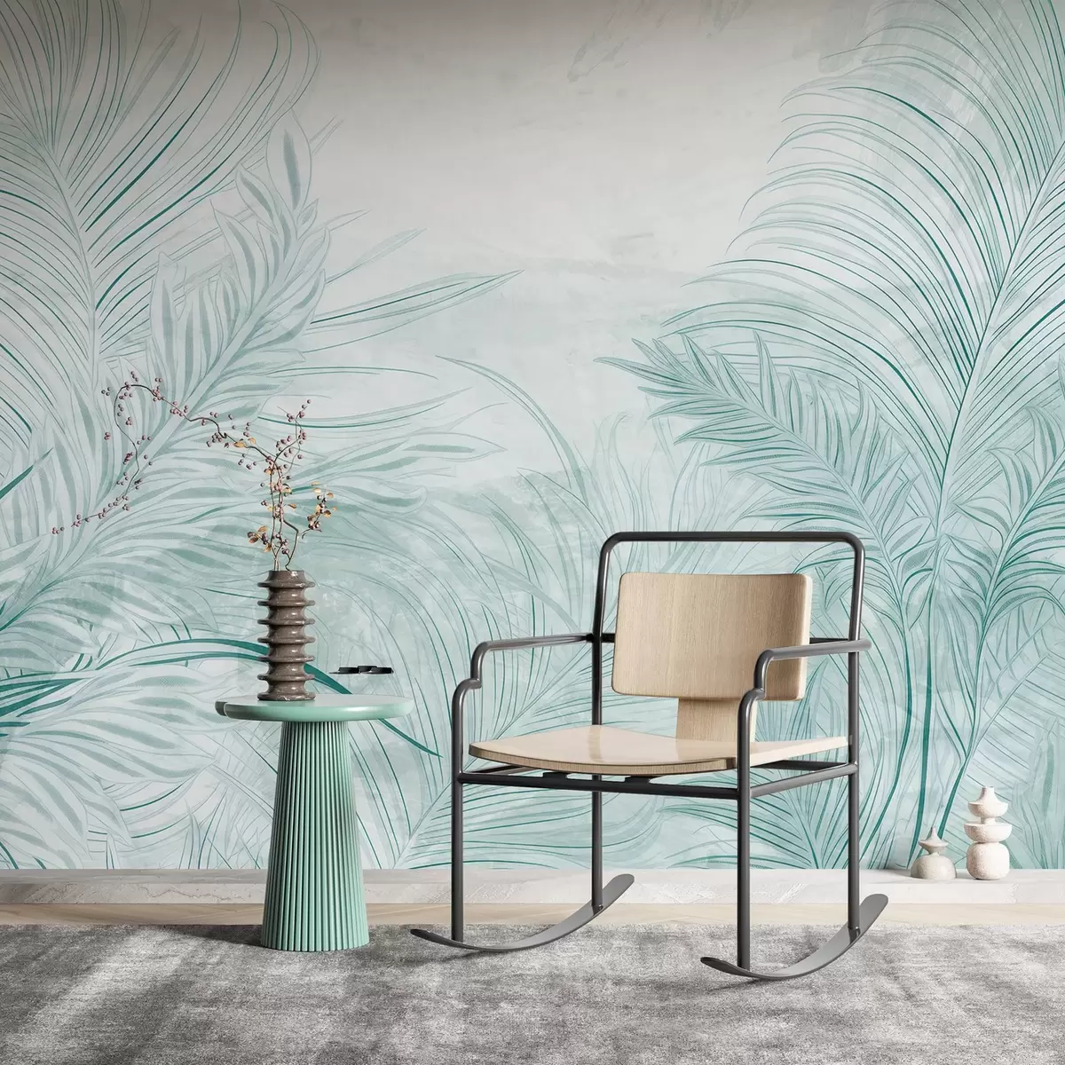 murales de pared Elegantes hojas grunge w03207v2