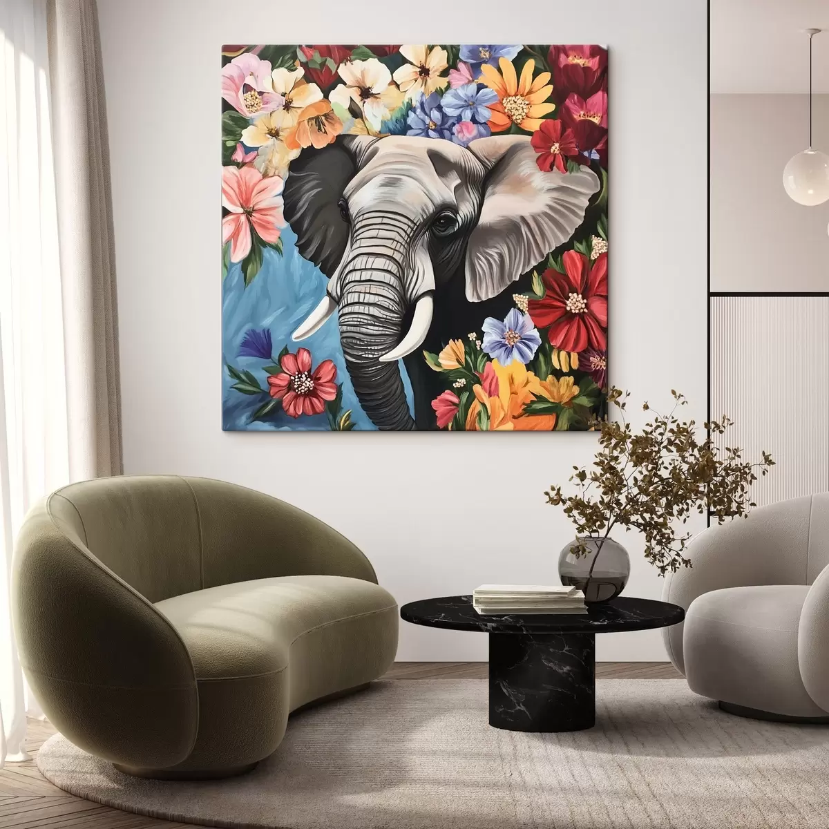 murales de pared Elefante en flores brillantes s42990