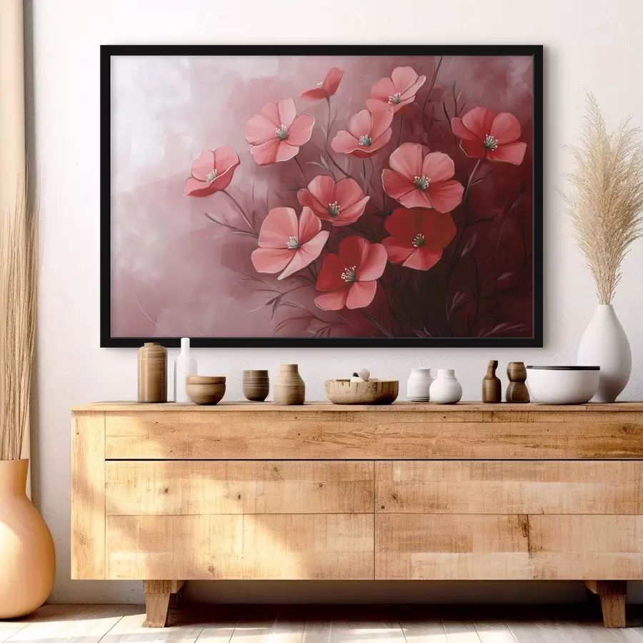 murales de pared Flores rojas sobre fondo rojo f42970