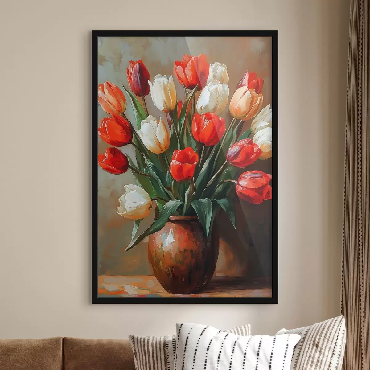 Poster Ramo de tulipanes rojos y blancos f42981
