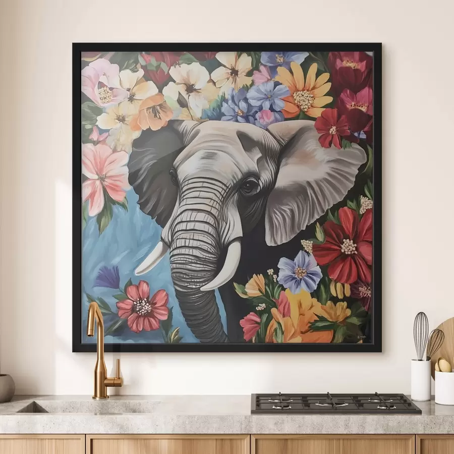 murales de pared Elefante en flores brillantes f42990