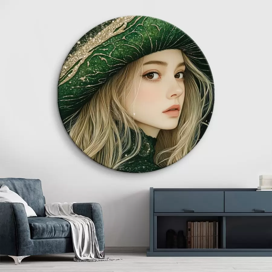 murales de pared Retrato de una niña con sombrero verde r42982