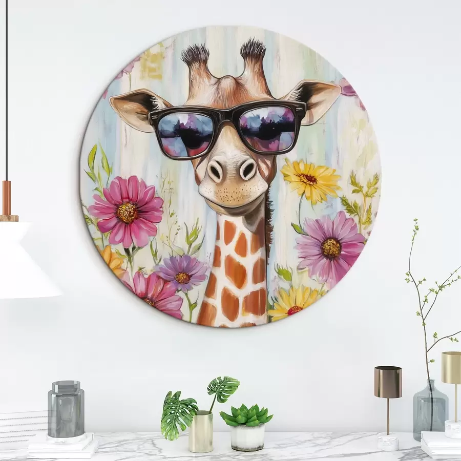 murales de pared Jirafa con gafas cerca de flores r42991