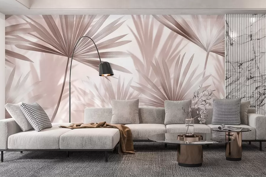 murales de pared Hojas de palmera, estampado floral, minimalismo, tropical, colores beige w03152v3