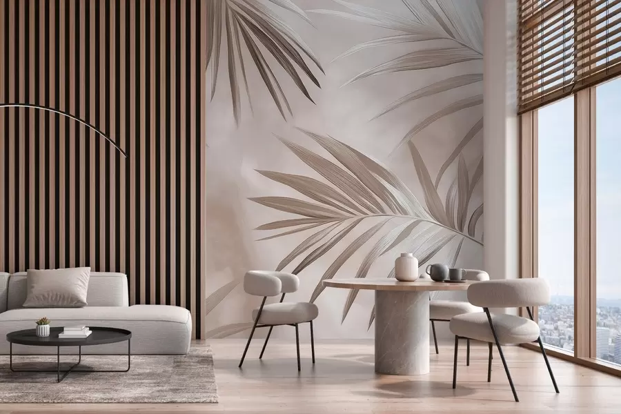 murales de pared Abstracción de hojas tropicales, palmera, paleta de colores beige  w03153v3