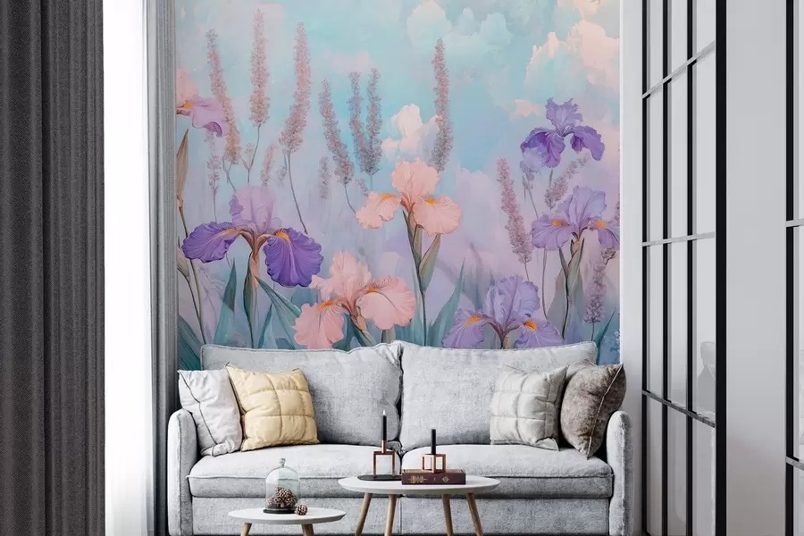 murales de pared Oli estilo de dibujo flores, prado de verano, floral w03154