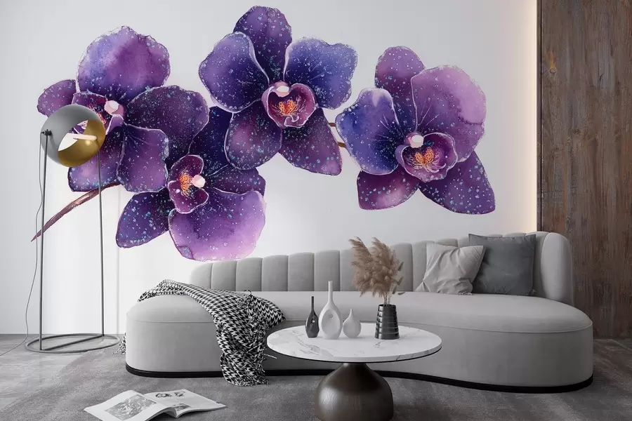 murales de pared Rama de flor de Orhid, estilo acuarela, floral, colores morados w03165