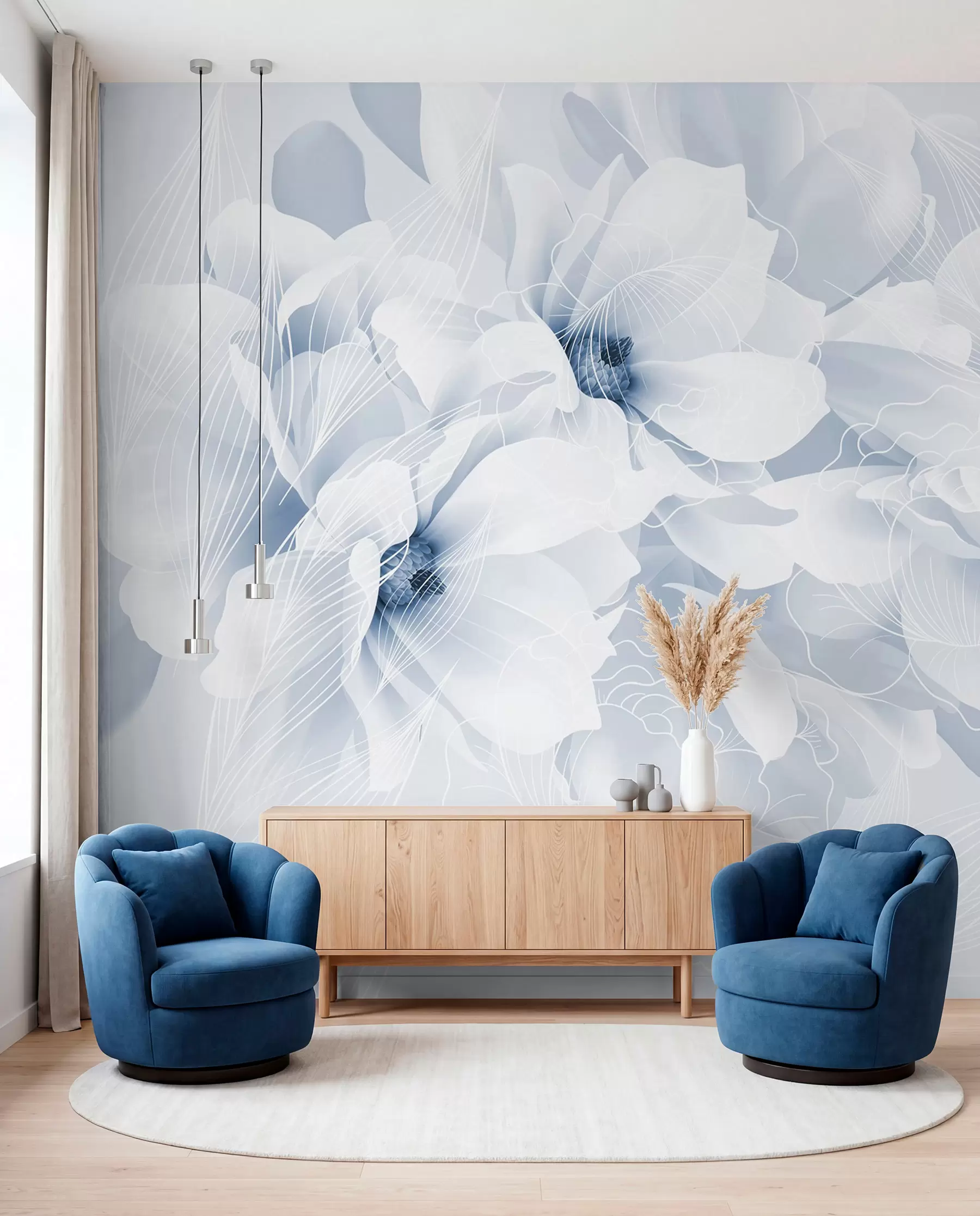 murales de pared Boceto de pétalos azul hielo w08826