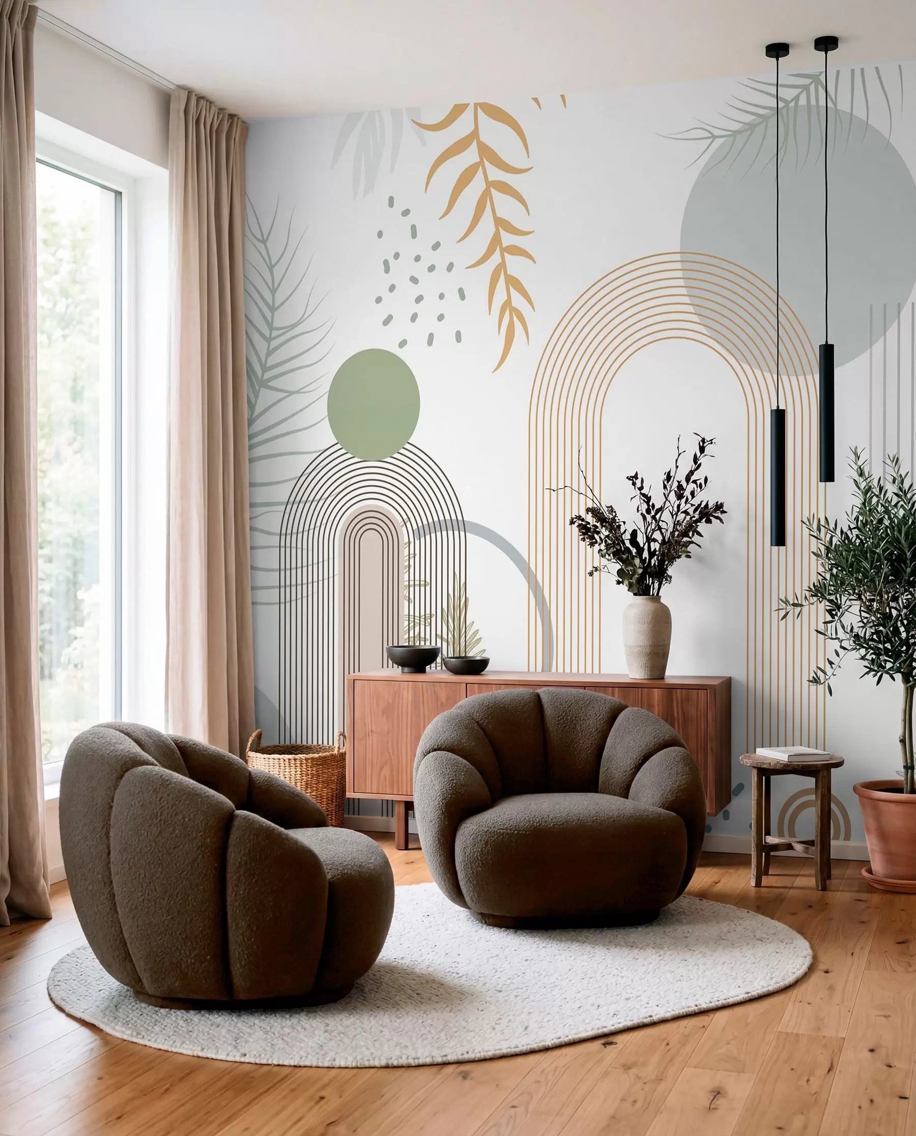 murales de pared Hojas y arcos finos w08835