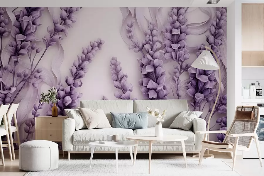 murales de pared Lavanda púrpura sobre fondo blanco w08812