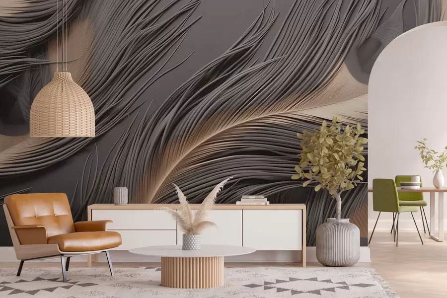 murales de pared Plumas de pavo real en la pared w08786