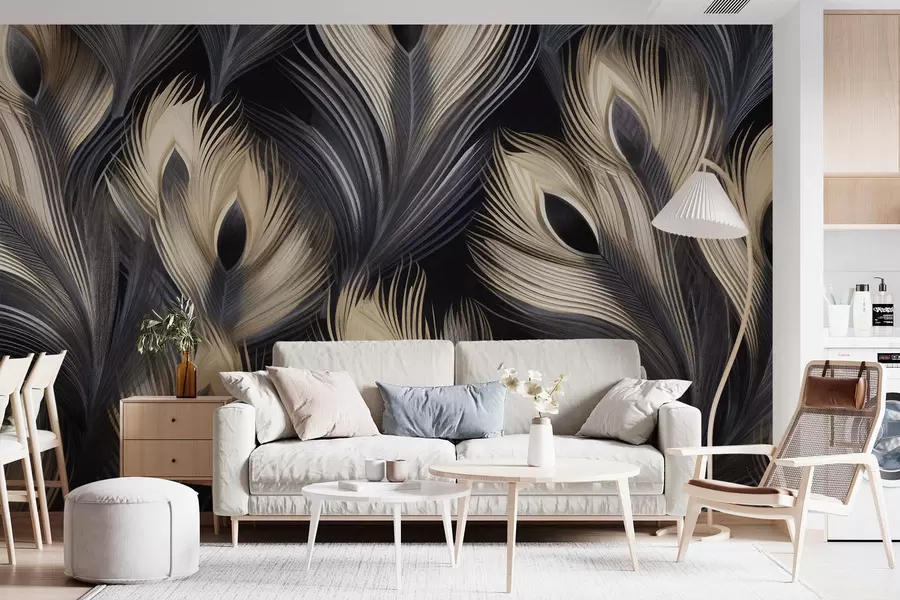 murales de pared Fondo abstracto de plumas de pavo real w08799