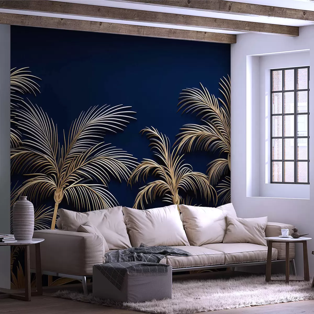 murales de pared Palmeras sobre fondo azul oscuro w08802