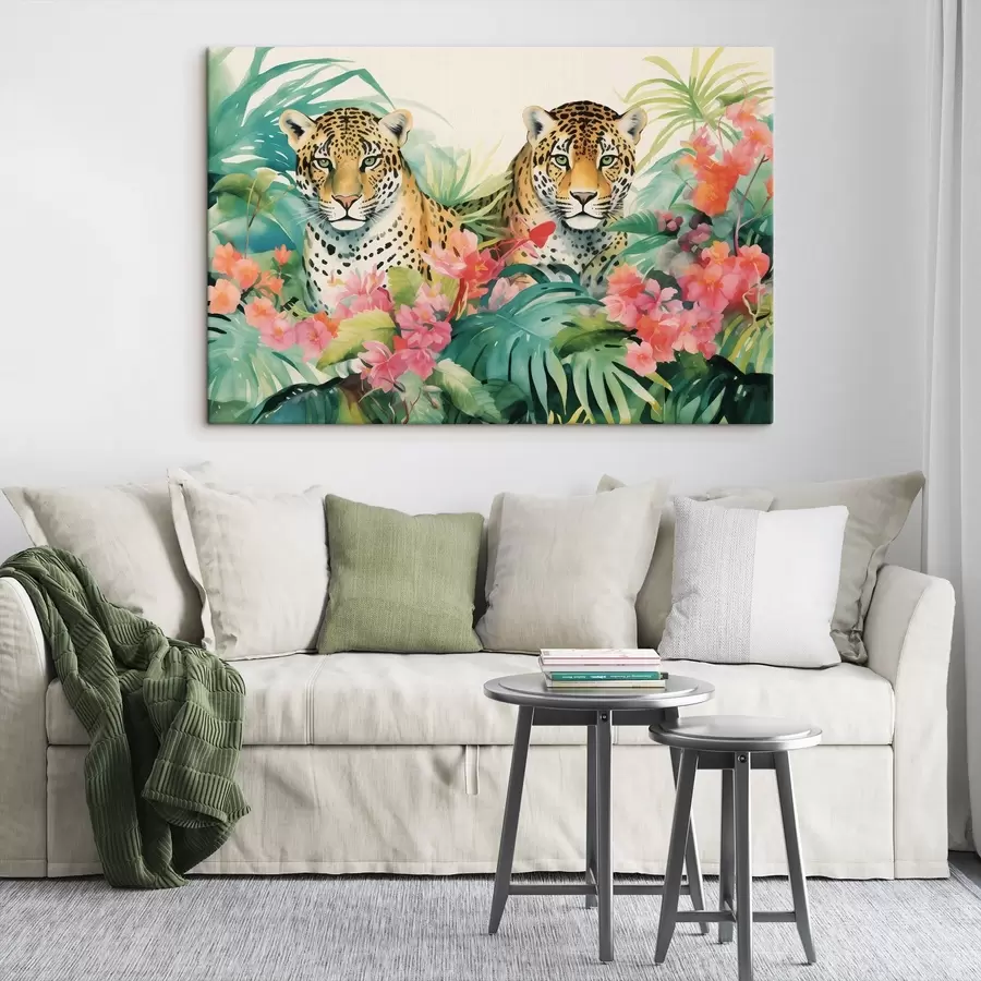 murales de pared Una pareja de leopardos en matorrales tropicales s43036