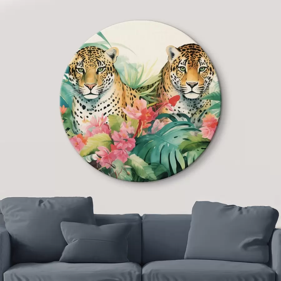 murales de pared Una pareja de leopardos en matorrales tropicales r43036