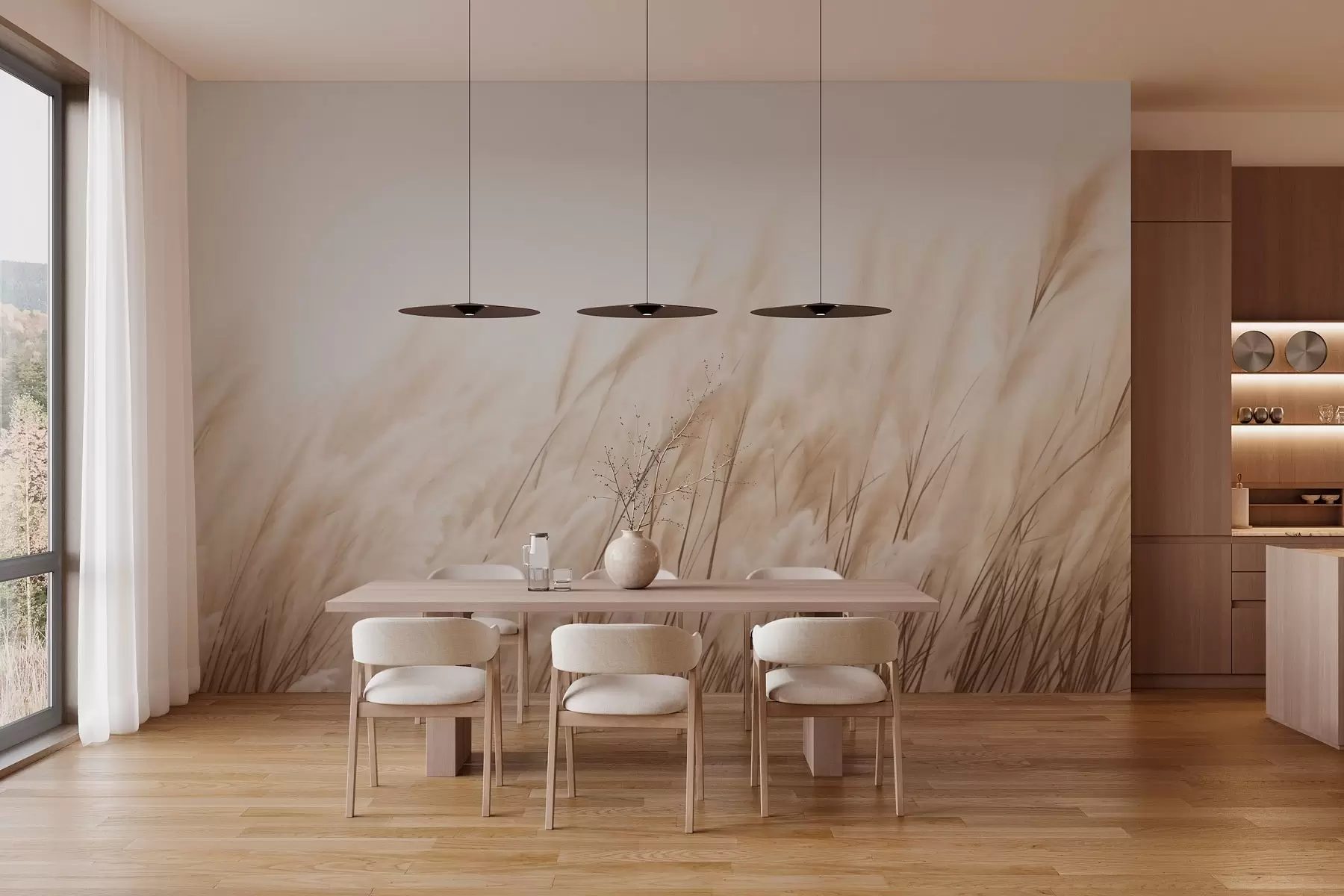 murales de pared Espiguillas en colores beige pastel w03244