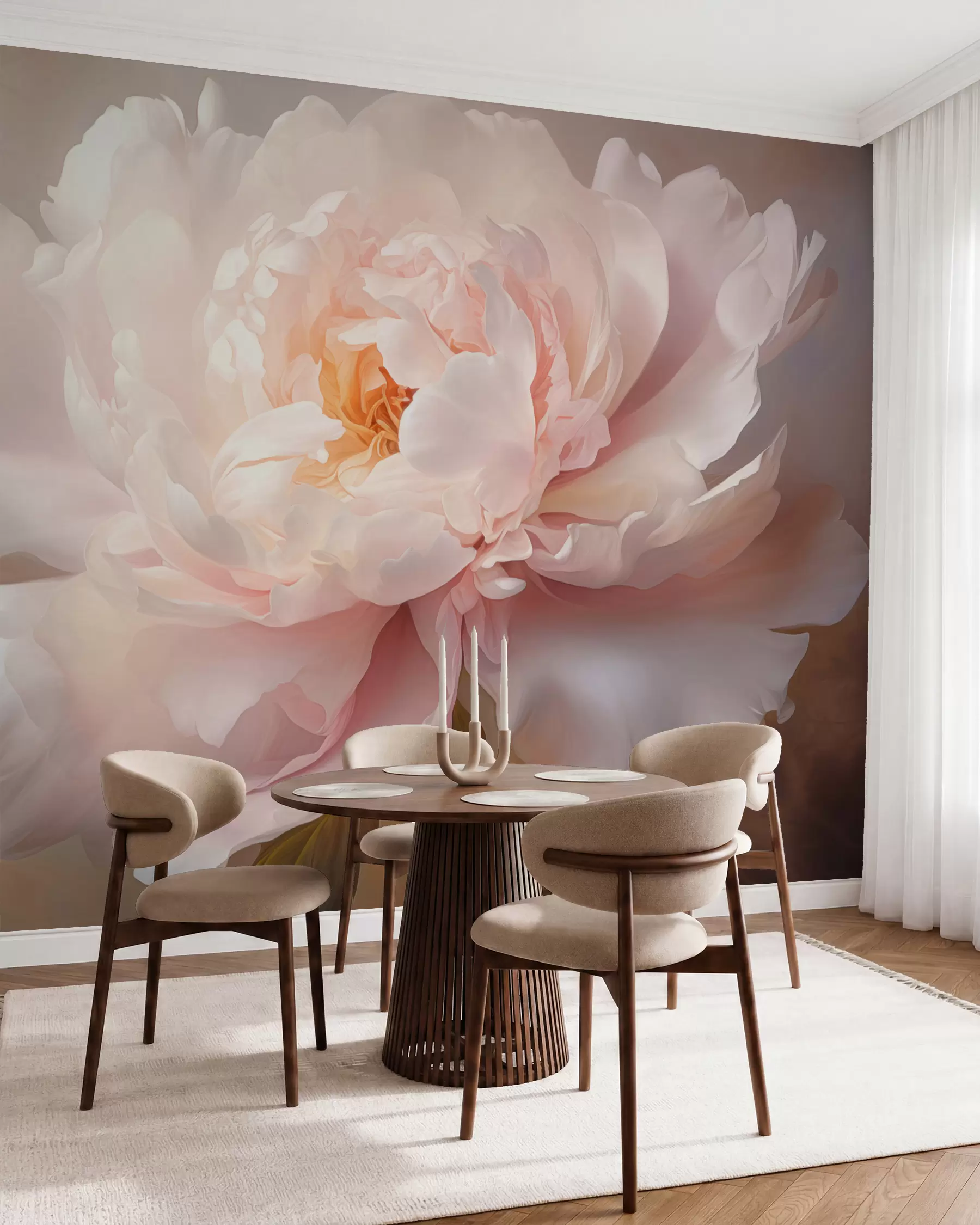 murales de pared Flor de peonía en una delicada paleta de colores w03247