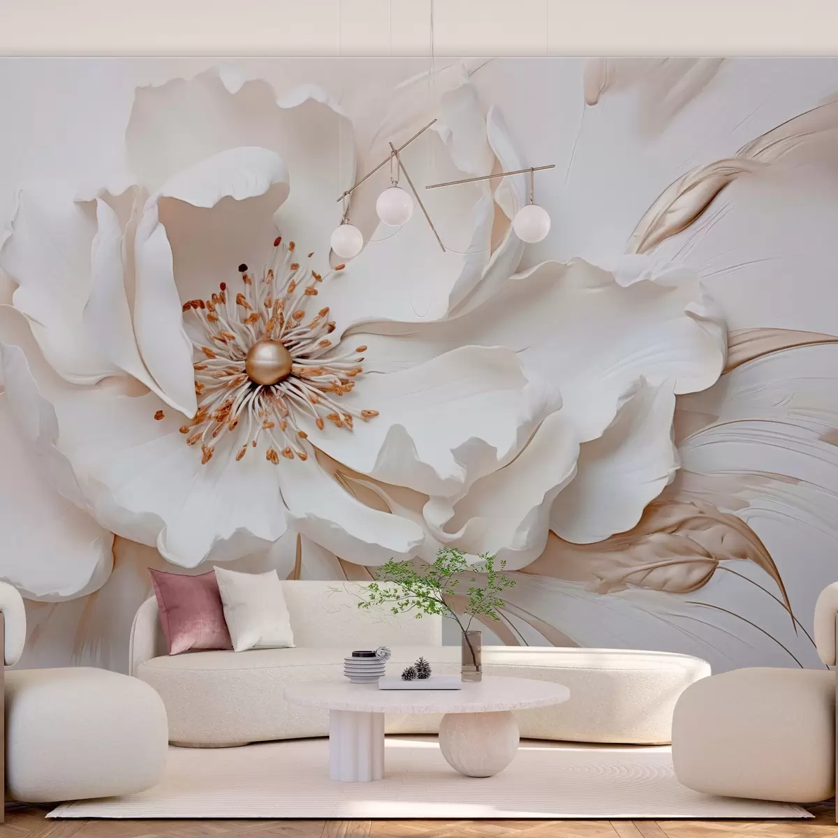 murales de pared Delicada flor en colores pastel en estilo bajorrelieve w03249v1