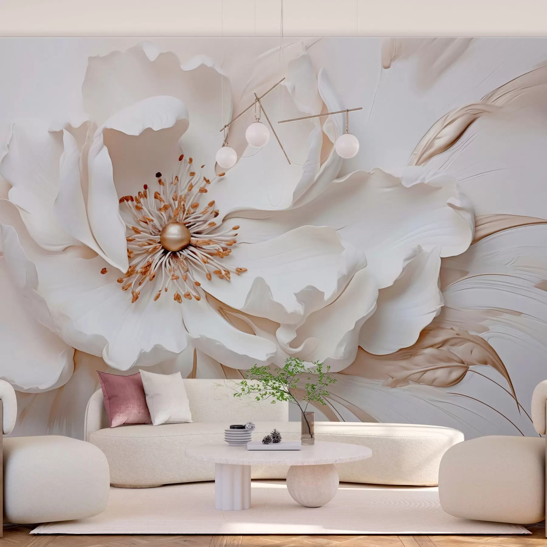 murales de pared Delicada flor en colores pastel en estilo bajorrelieve w03249v1