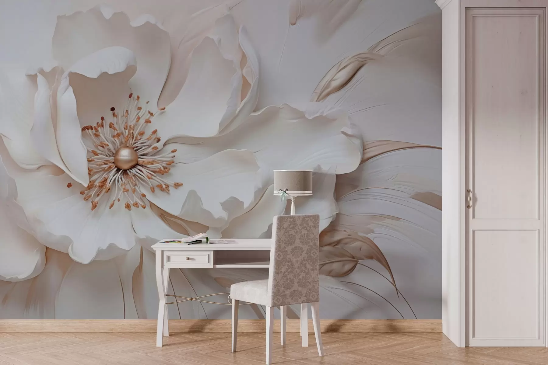 murales de pared Delicada flor en colores pastel en estilo bajorrelieve w03249v1