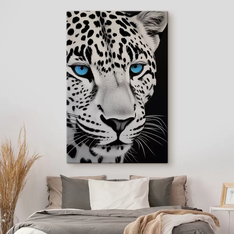 murales de pared Retrato en blanco y negro de un leopardo con ojos azules s43008