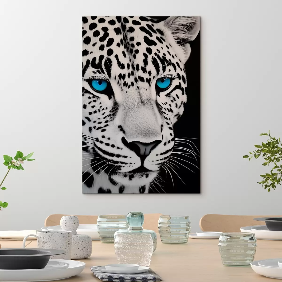 murales de pared Retrato en blanco y negro de un leopardo con ojos azules s43008