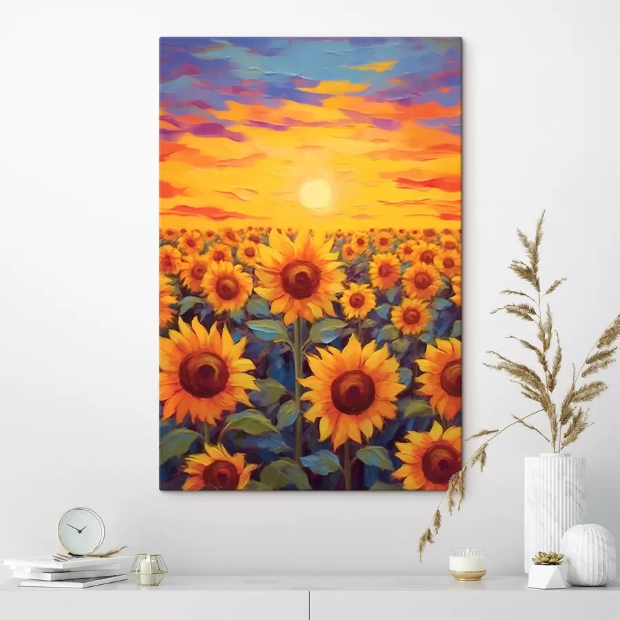 murales de pared Campo de girasoles al atardecer s43010