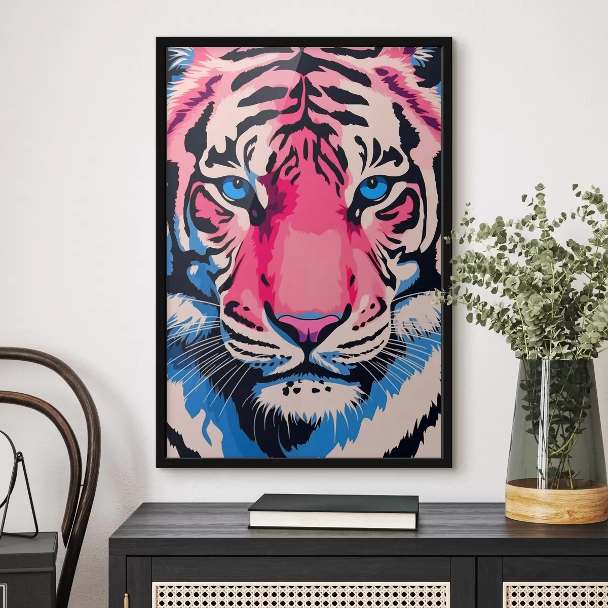 Poster Retrato estilizado de un tigre en colores vivos f43007