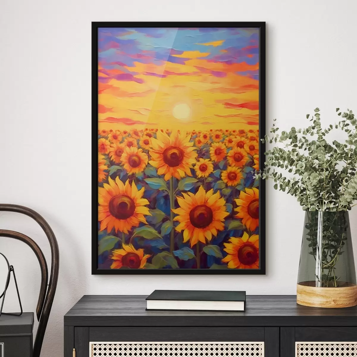 Poster Campo de girasoles al atardecer f43010