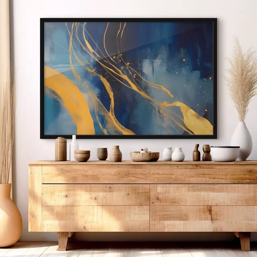 murales de pared Abstracción en tonos azules y amarillos f43014