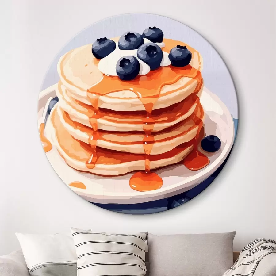 murales de pared Tortitas con sirope y arándanos en un plato r43009