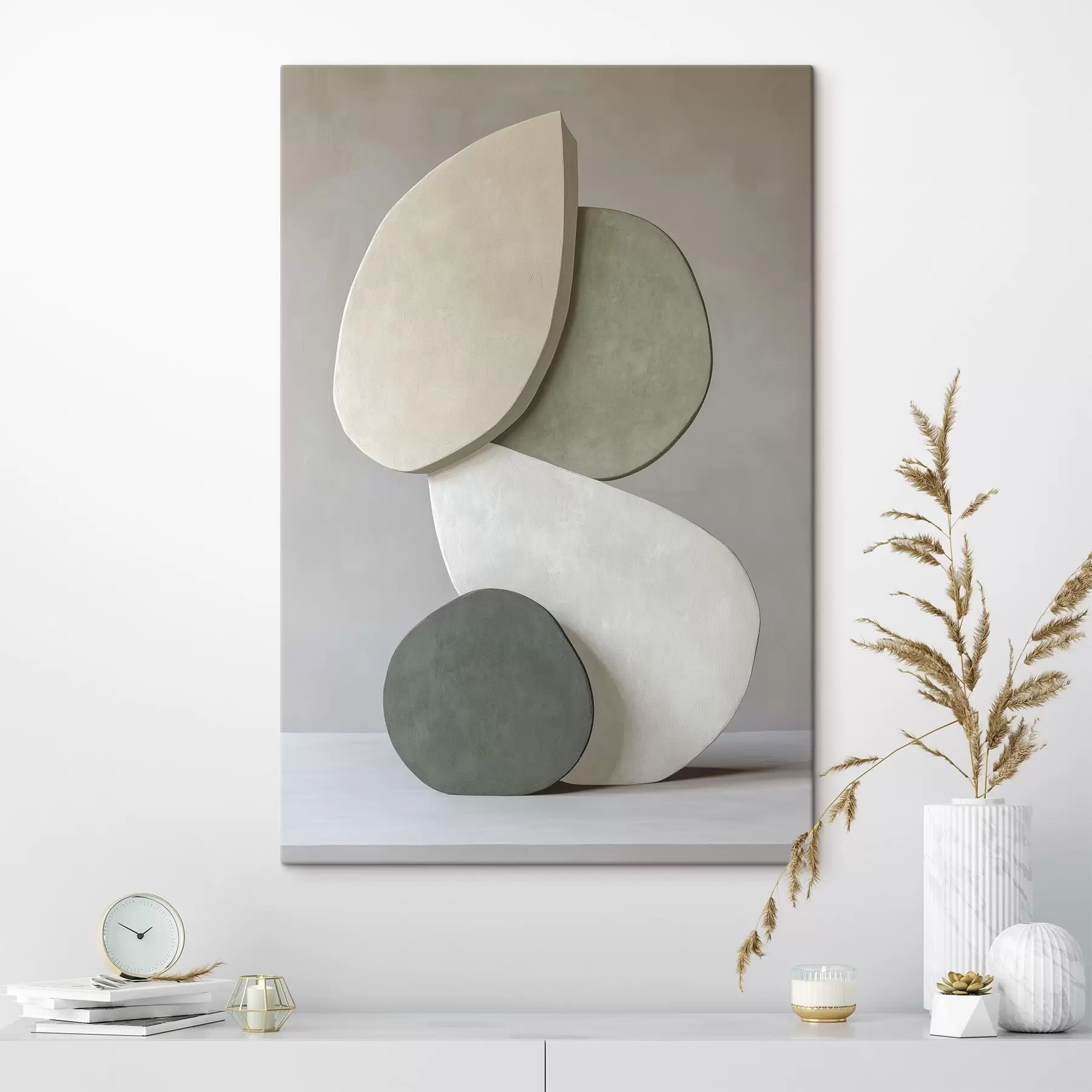 murales de pared Composición con piedras, realismo, colores pastel, iluminación natural  s43050