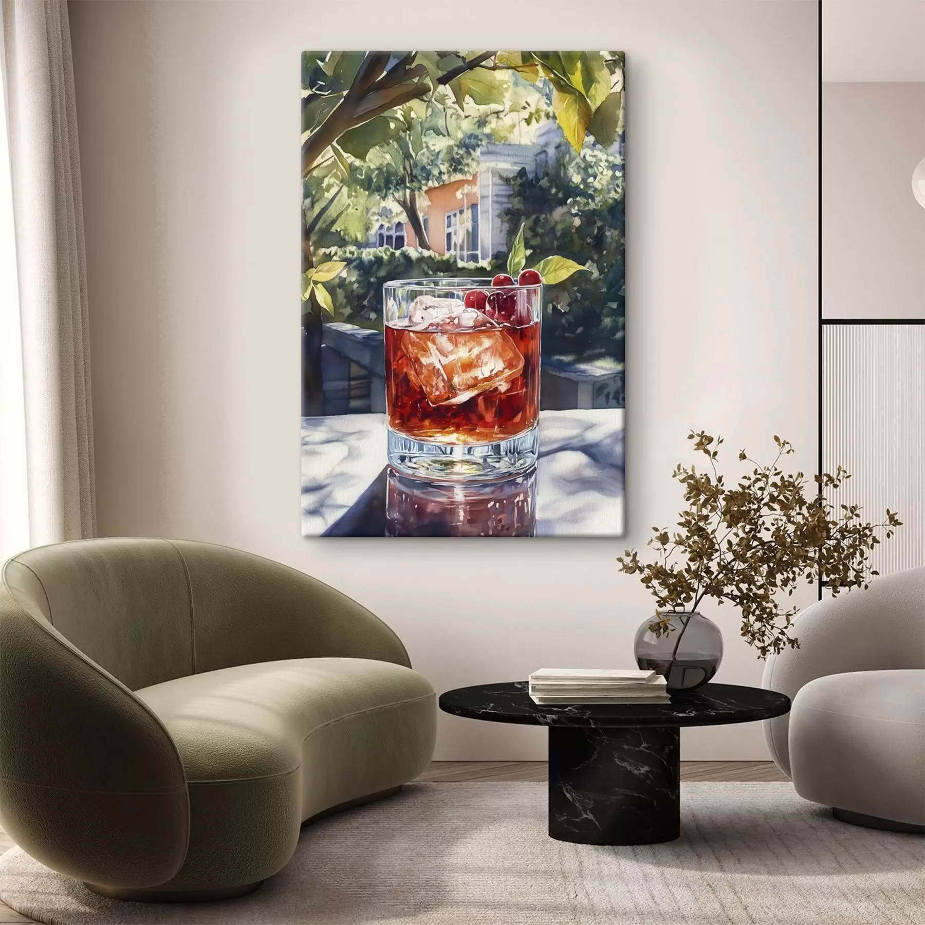 murales de pared Cóctel con bayas, estilo acuarela, estética ciudad, naturaleza verano s43059