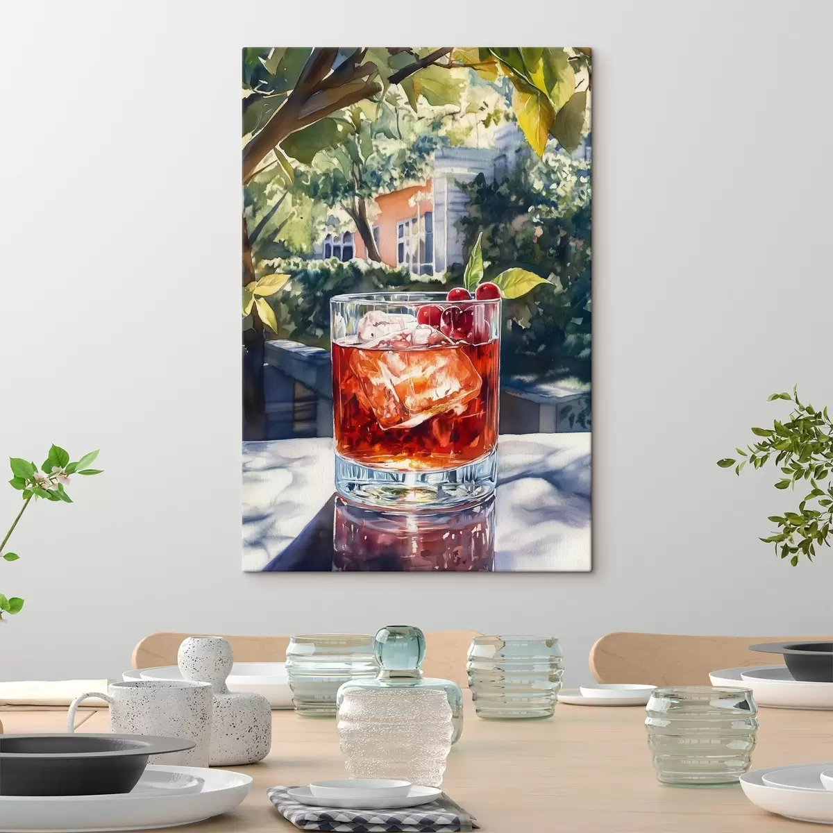 murales de pared Cóctel con bayas, estilo acuarela, estética ciudad, naturaleza verano s43059