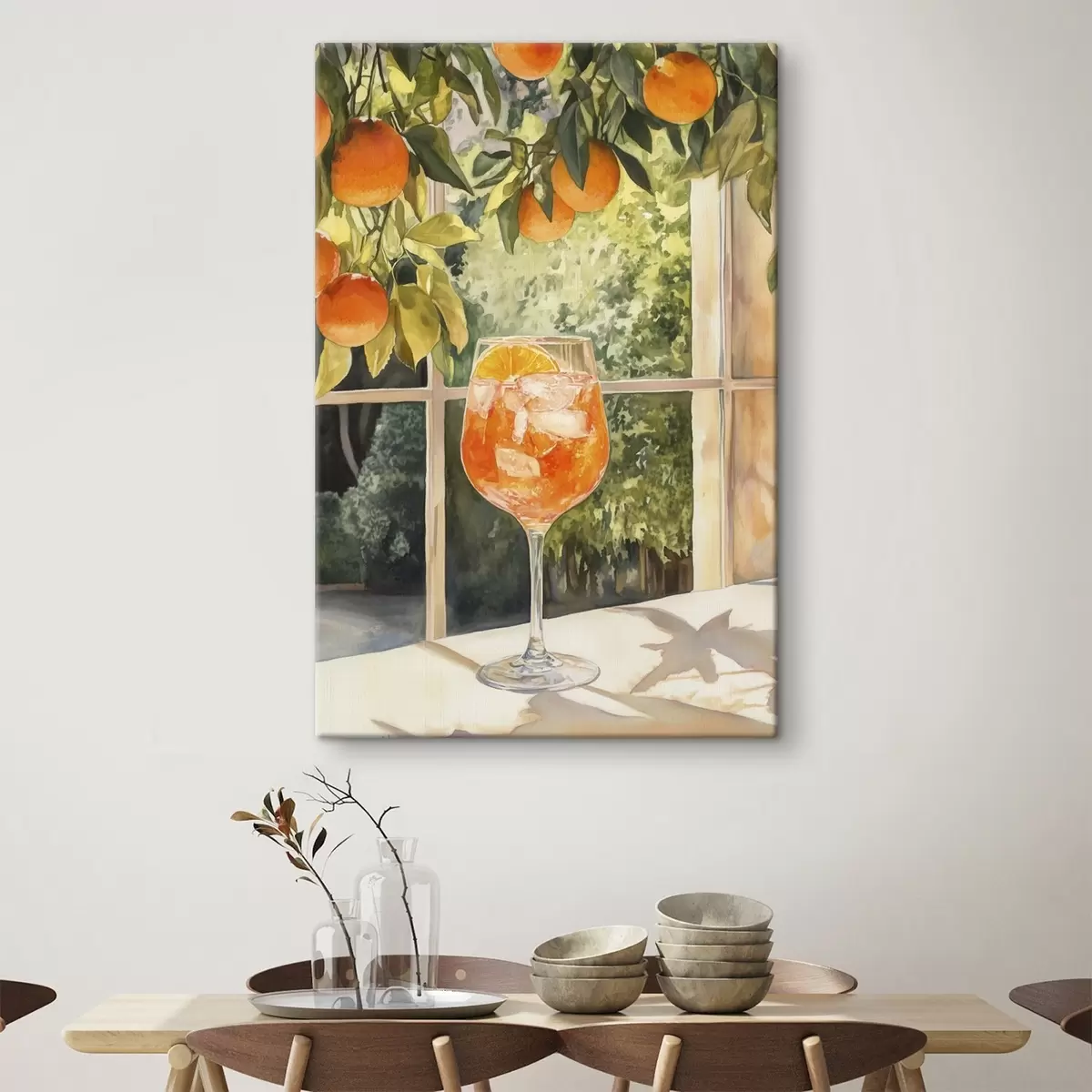 murales de pared Delicioso cóctel con naranjas, estilo rústico, acuarela, naturaleza s43060