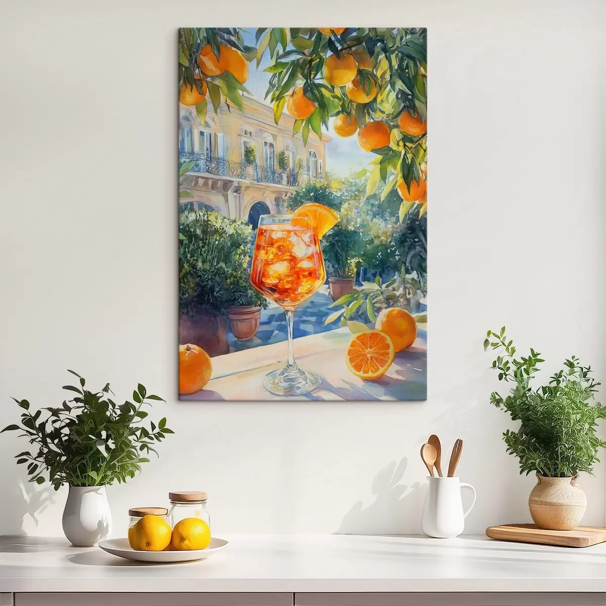 murales de pared Cóctel con naranjas, estilo acuarela, Italia, Aperol Spritz, arquitectura, jardín de verano  s43061
