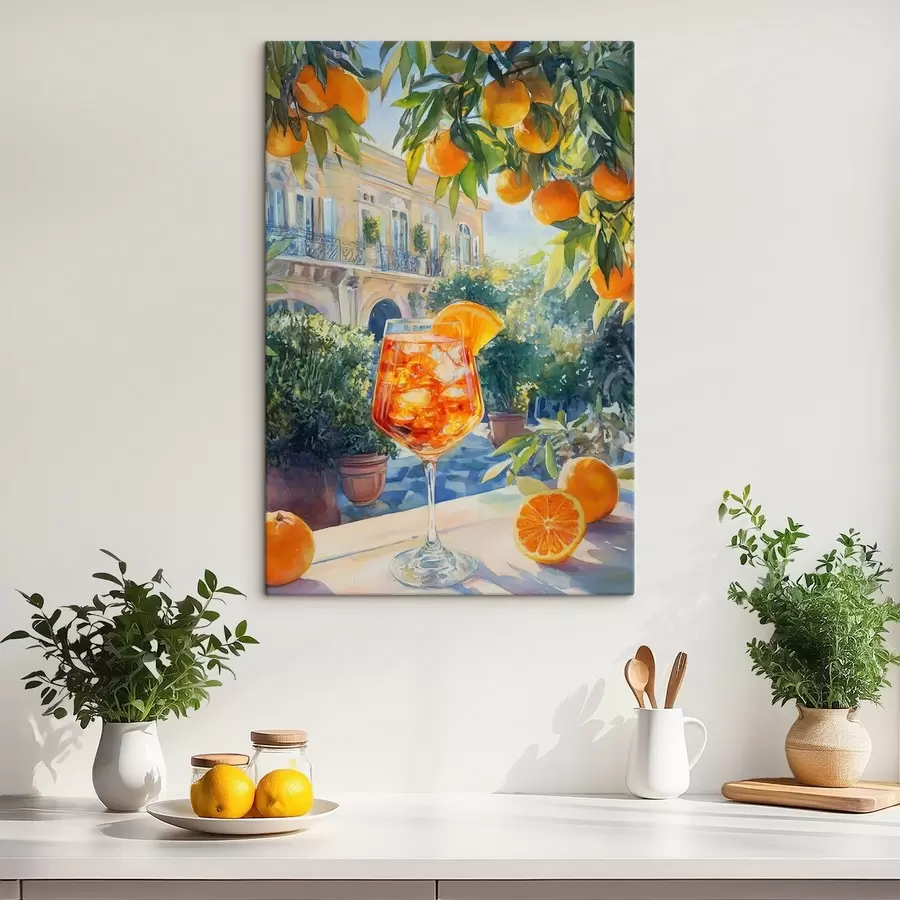 murales de pared Cóctel con naranjas, estilo acuarela, Italia, Aperol Spritz, arquitectura, jardín de verano  s43061