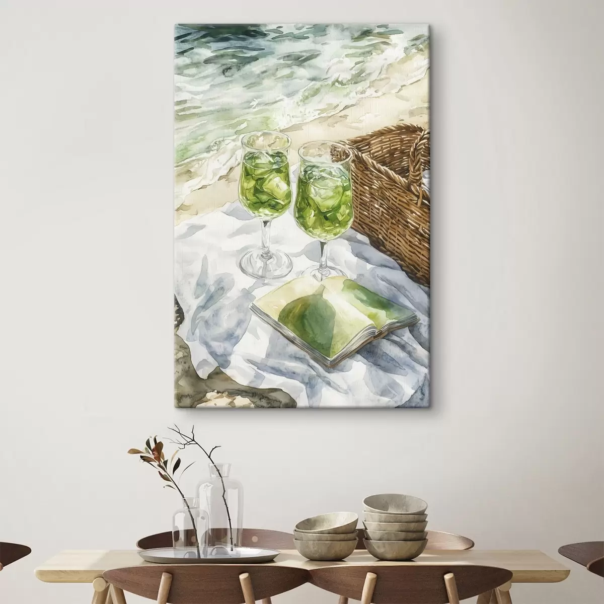 murales de pared Cócteles en la playa, dibujo estilo acuarela, océano, verano s43067