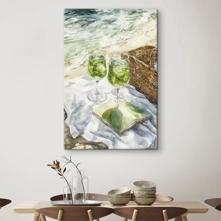 murales de pared Cócteles en la playa, dibujo estilo acuarela, océano, verano s43067