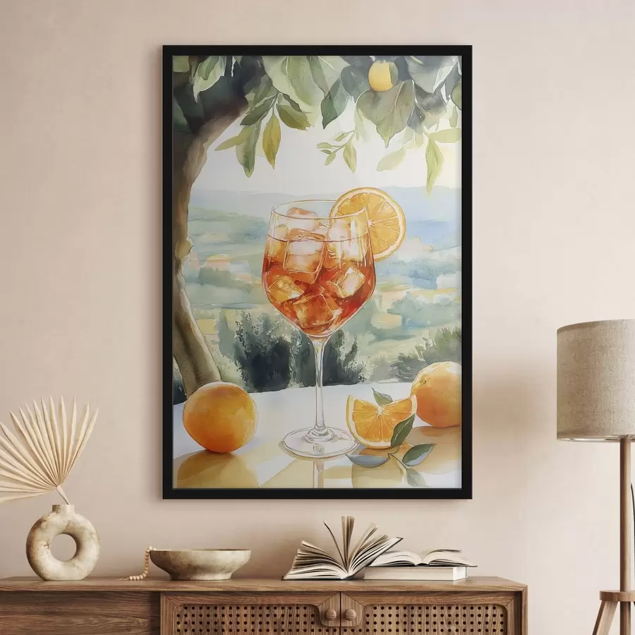 murales de pared Cóctel de verano, Aperol Spritz, naranjas, dibujo estilo acuarela f43058