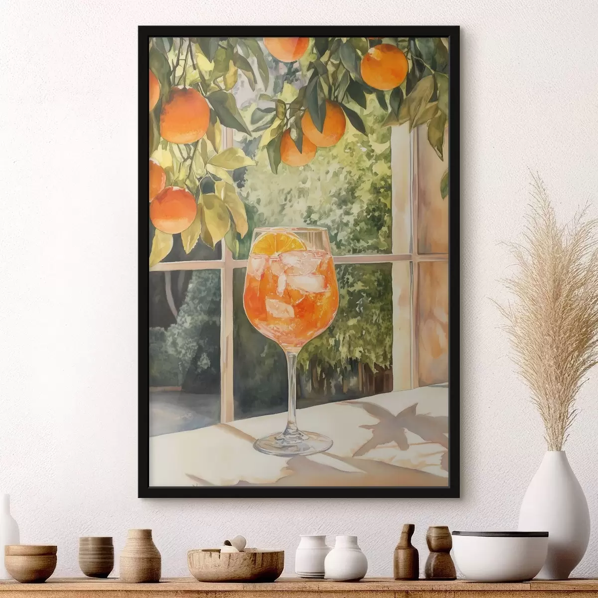 Poster Delicioso cóctel con naranjas, estilo rústico, acuarela, naturaleza f43060