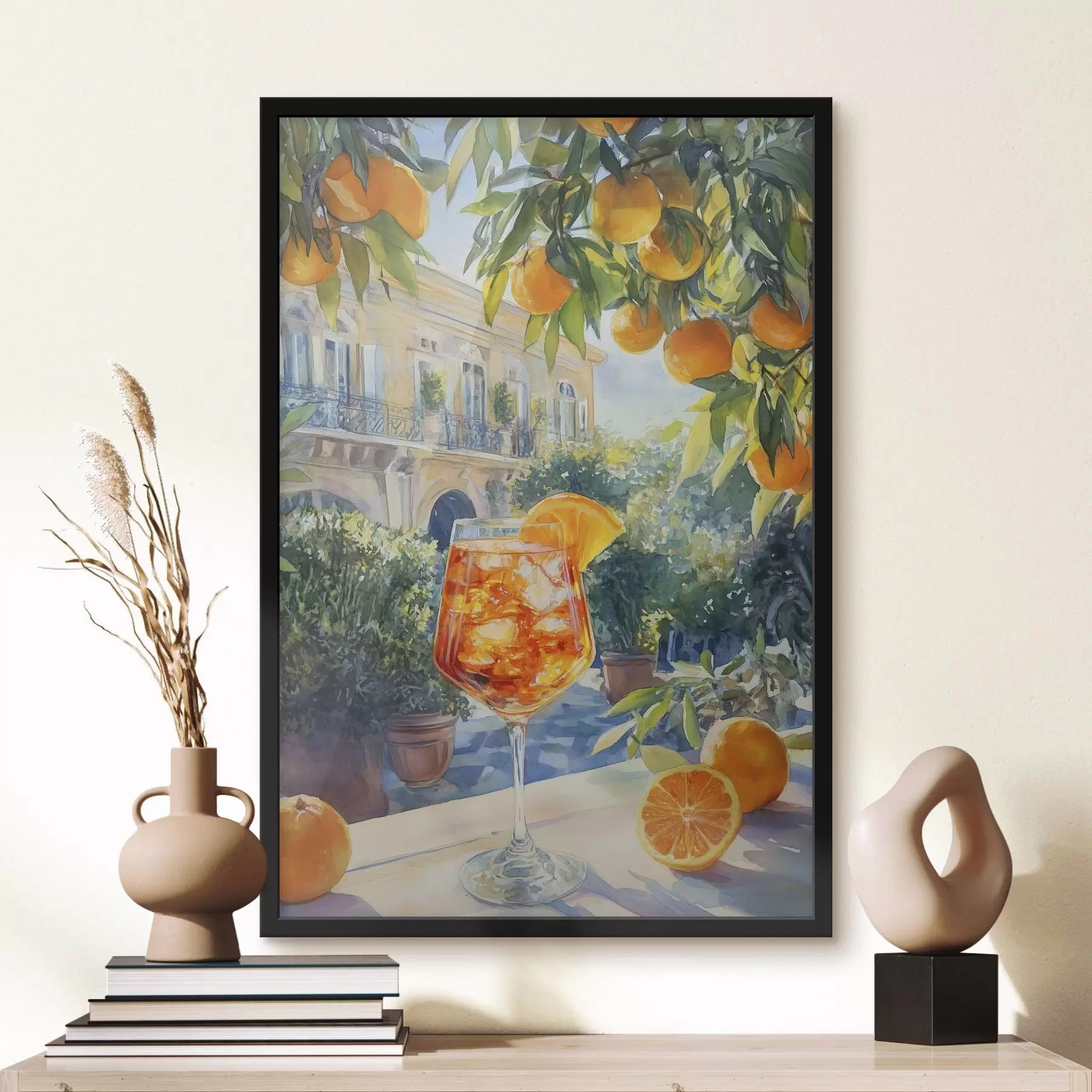 murales de pared Cóctel con naranjas, estilo acuarela, Italia, Aperol Spritz, arquitectura, jardín de verano f43061