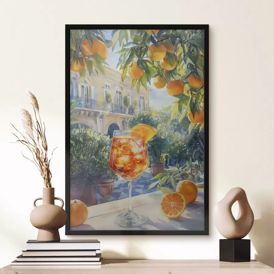 murales de pared Cóctel con naranjas, estilo acuarela, Italia, Aperol Spritz, arquitectura, jardín de verano f43061