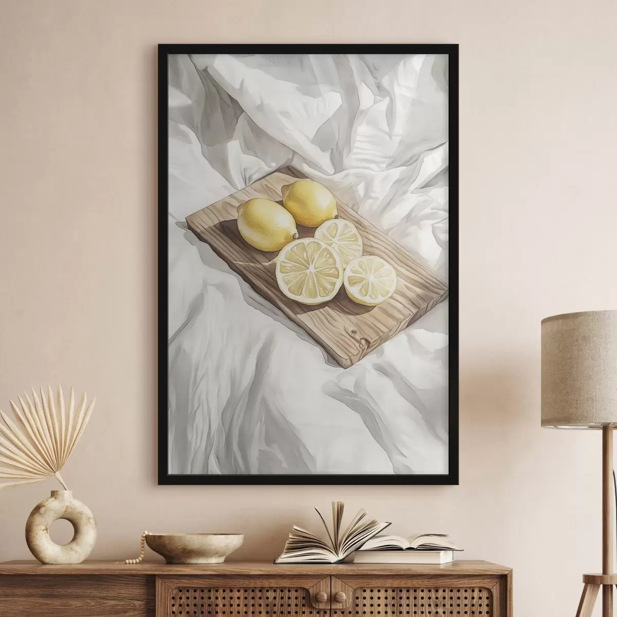 Poster Limones en la tabla de madera, acuarela, estilo rústico f43064