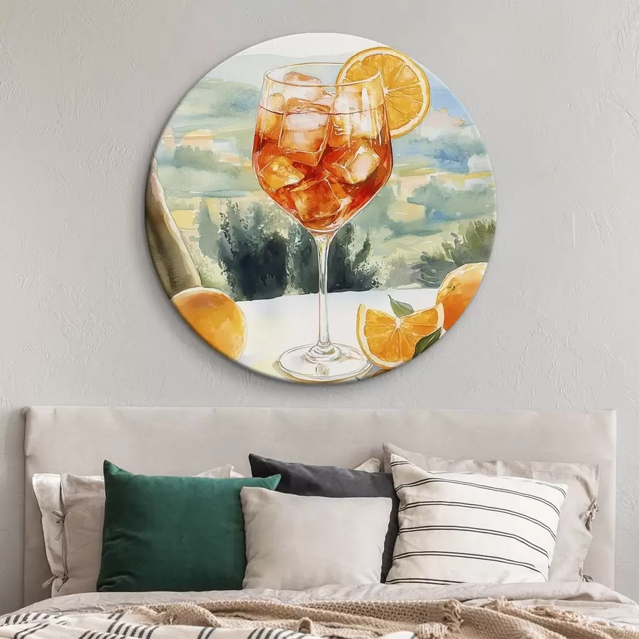 murales de pared Cóctel de verano, Aperol Spritz, naranjas, dibujo estilo acuarela r43058