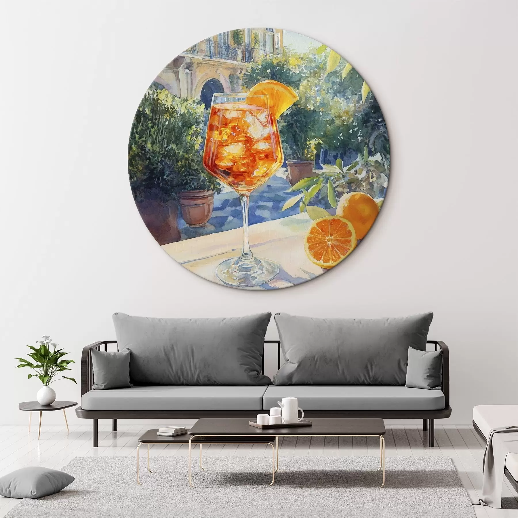 murales de pared Cóctel con naranjas, estilo acuarela, Italia, Aperol Spritz, arquitectura, jardín de verano r43061